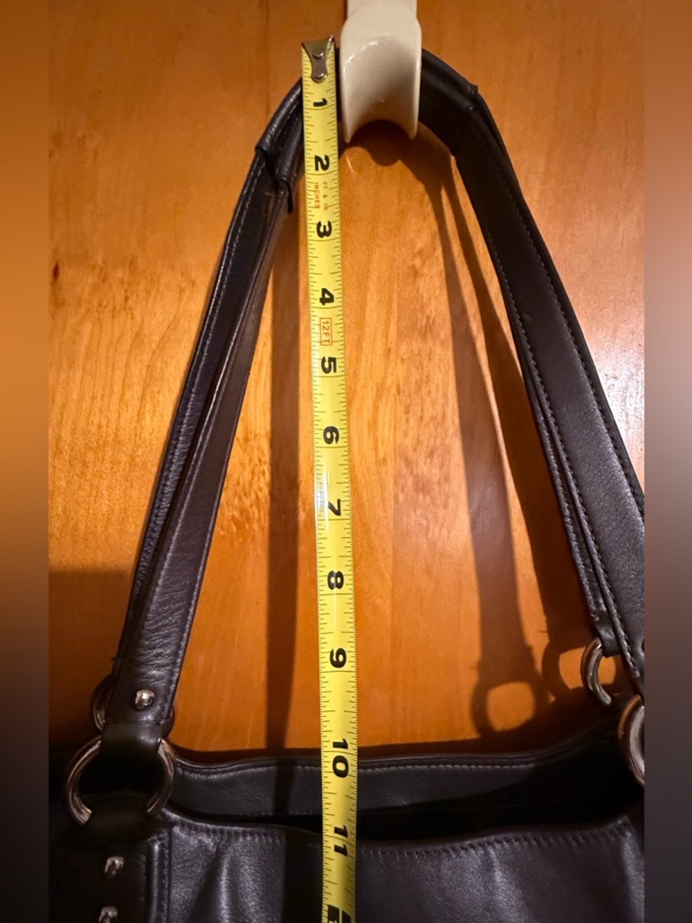 Coach Black Leather Shoulder Tote with Front Buckle Pocket - Picture 12 of 12